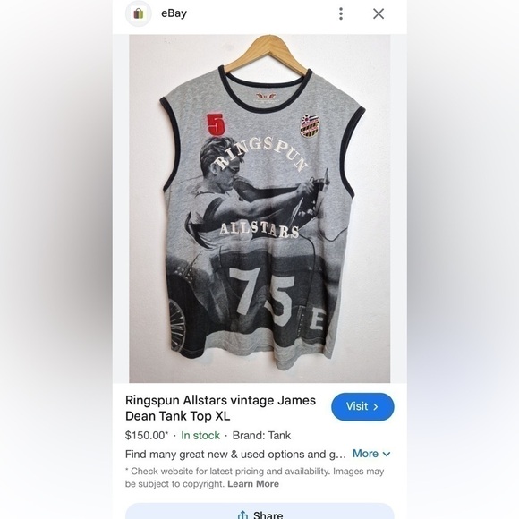 Vintage James Dean Ringspun Allstars vintage James Dean Tank  Top XXL - Picture 2 of 5